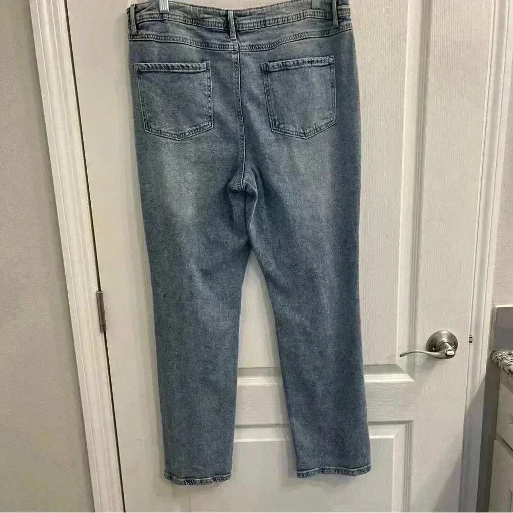Distressed Denim Jeans with Plaid Print - Picture 12 of 13